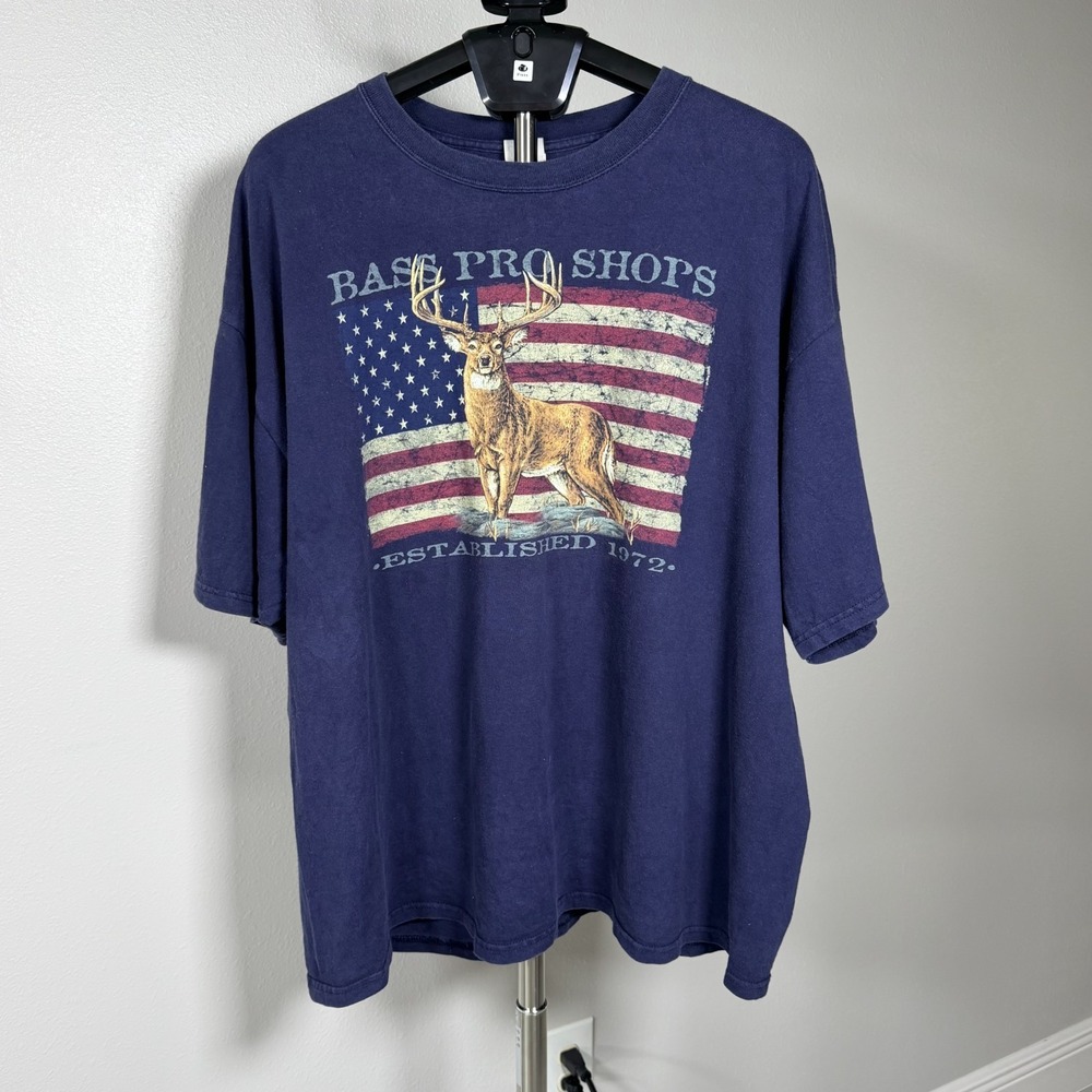 Gildan T Shirt Mens 2XL Blue Ultra Cotton Bass Pro Shops Deer Flag State Graphic